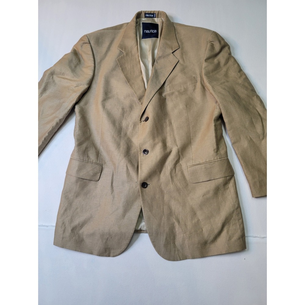 Nautica Mens Tan Khaki Three Button Blazer Sport Coat Jacket